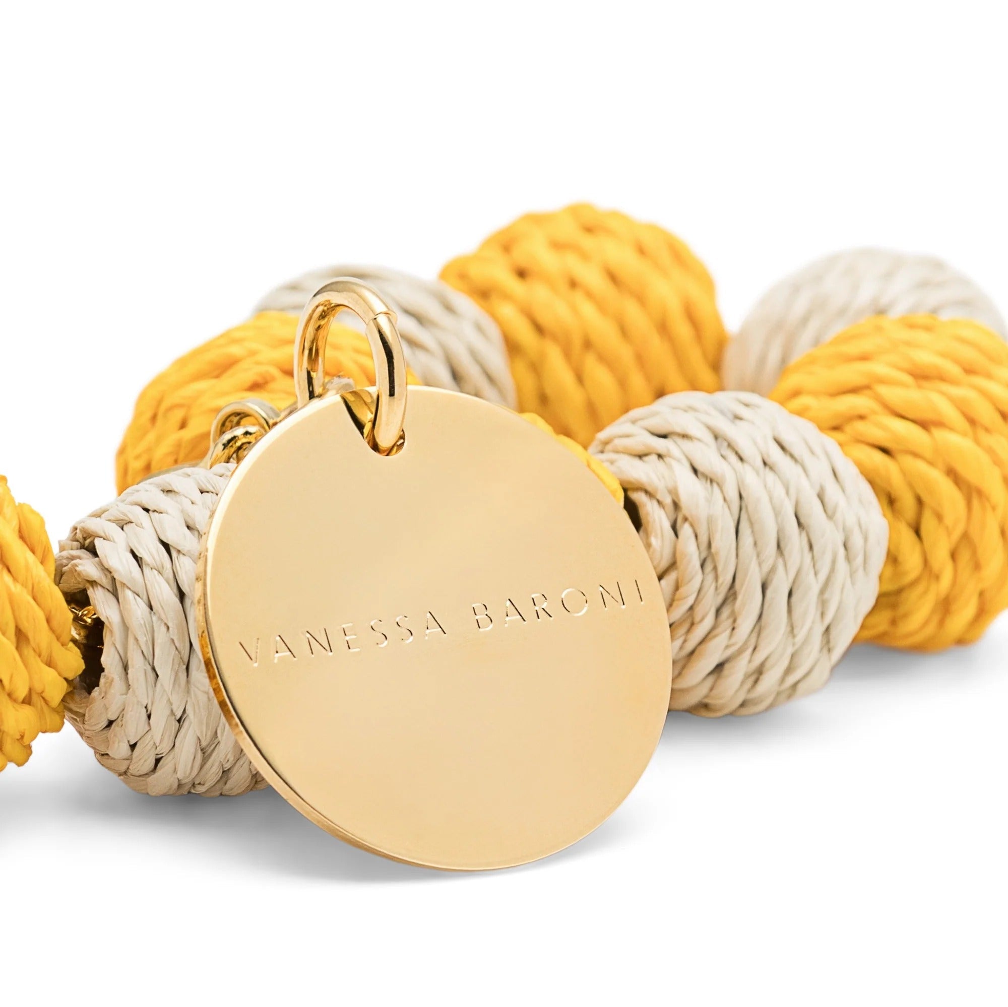Vanessa Baroni x BONSOL Armband Raffia Small Beads, yellow - sand, vergoldet