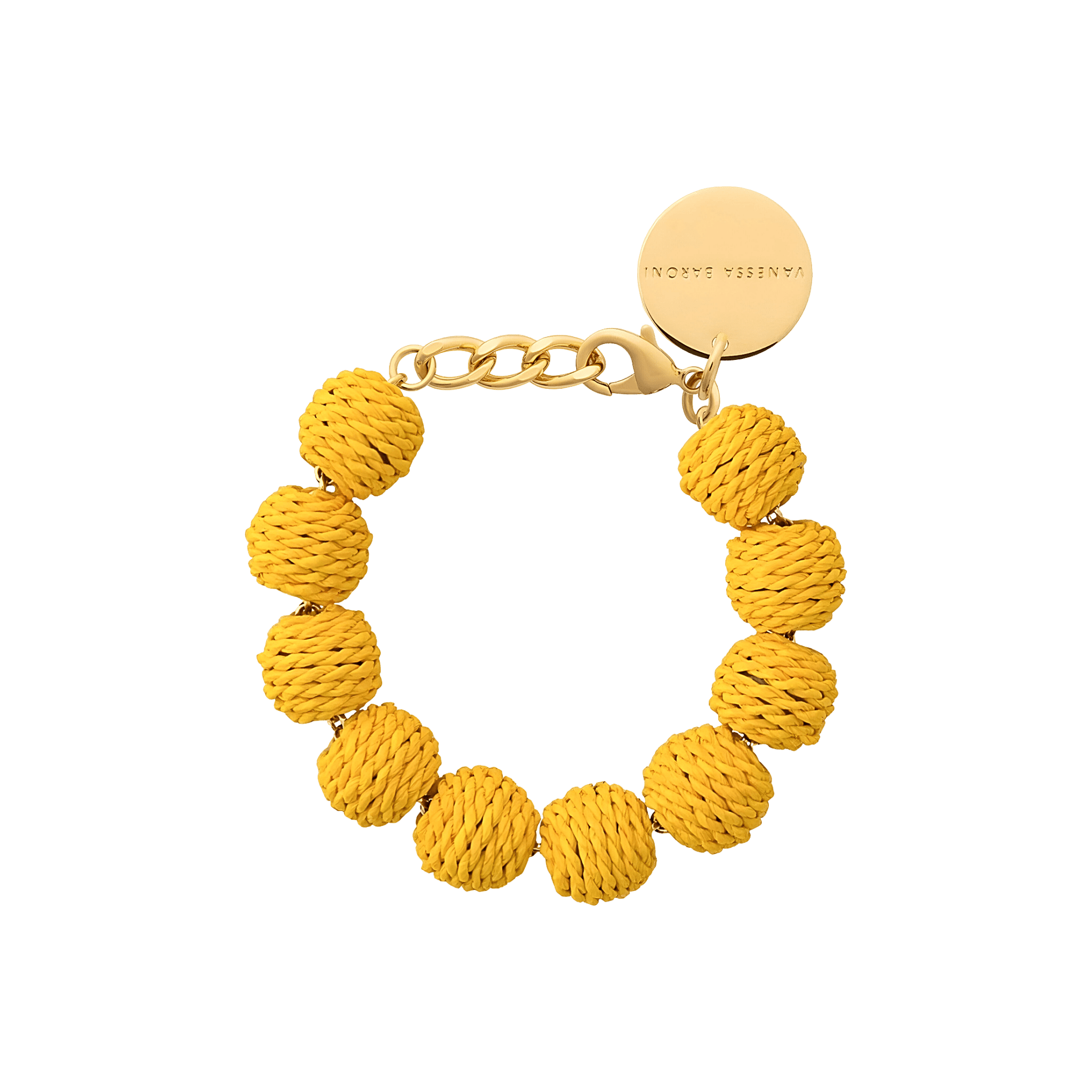Vanessa Baroni x BONSOL Armband Raffia Small Beads, yellow, vergoldet
