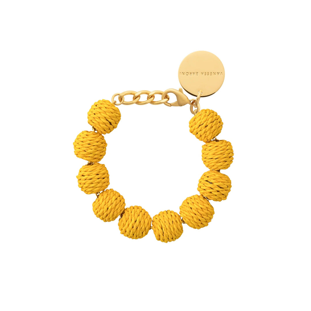 Vanessa Baroni x BONSOL Armband Raffia Small Beads, yellow, vergoldet