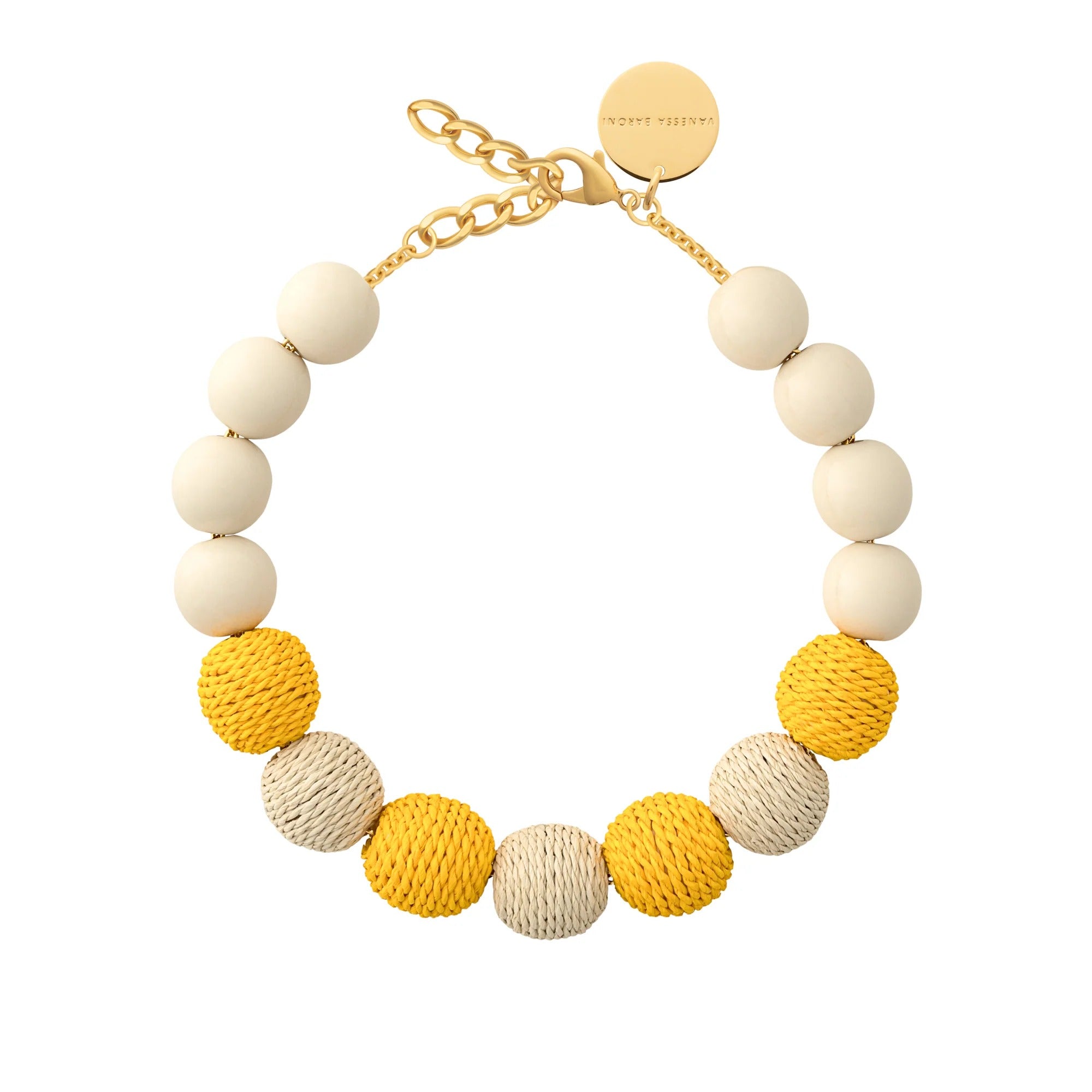 Vanessa Baroni x BONSOL Kette Raffia Beads, yellow - sand, vergoldet