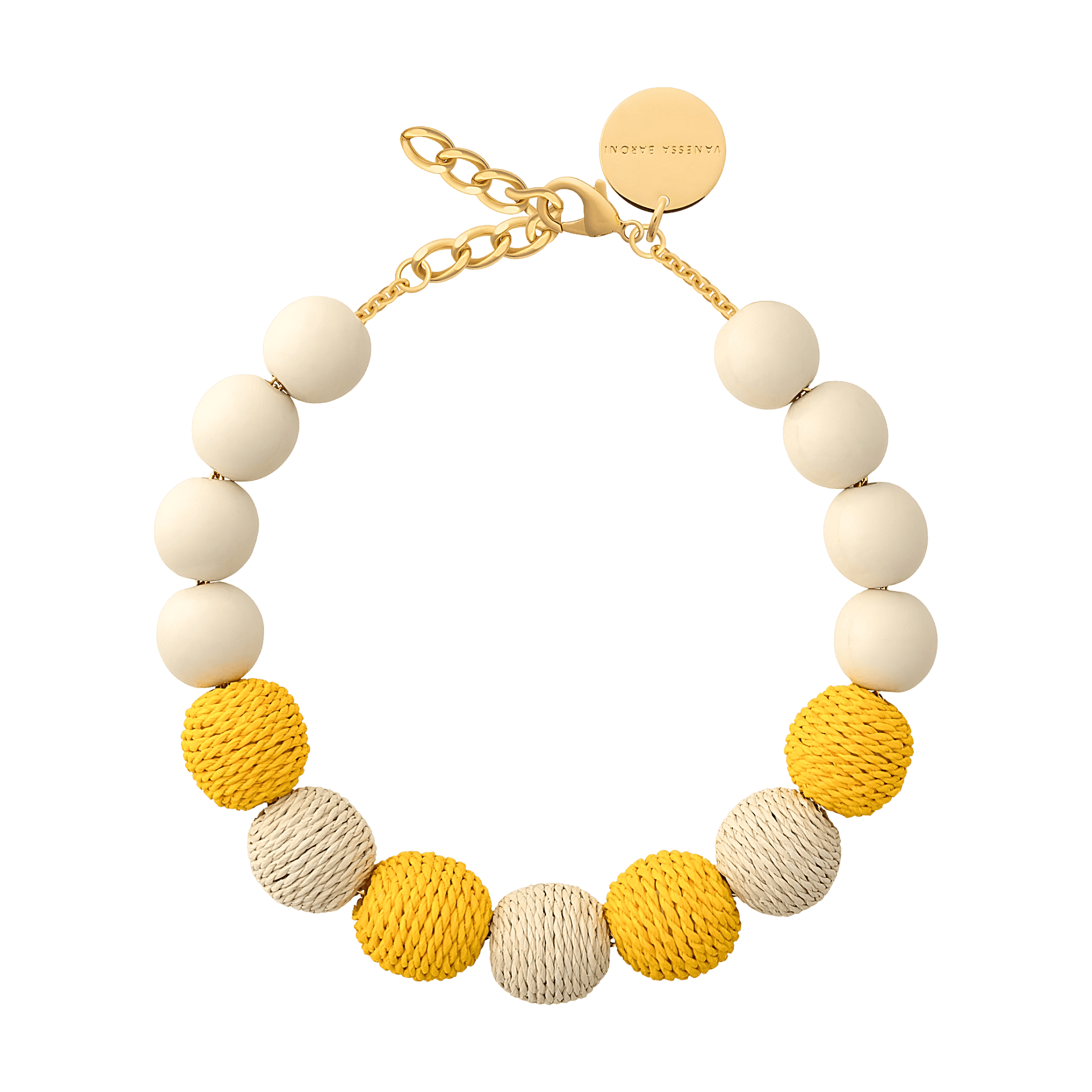 Vanessa Baroni x BONSOL Kette Raffia Beads, yellow - sand, vergoldet