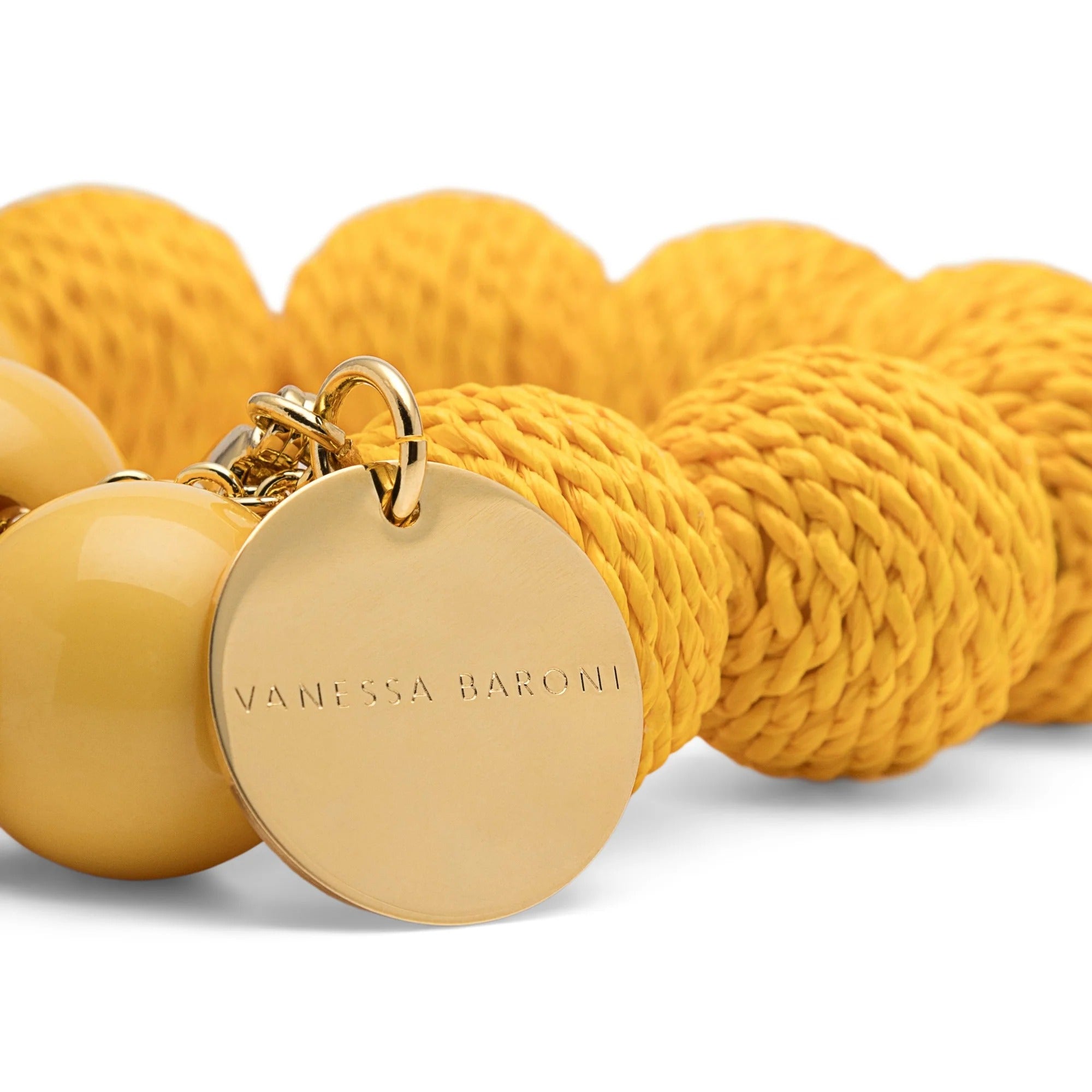 Vanessa Baroni x BONSOL Kette Raffia Beads, yellow, vergoldet