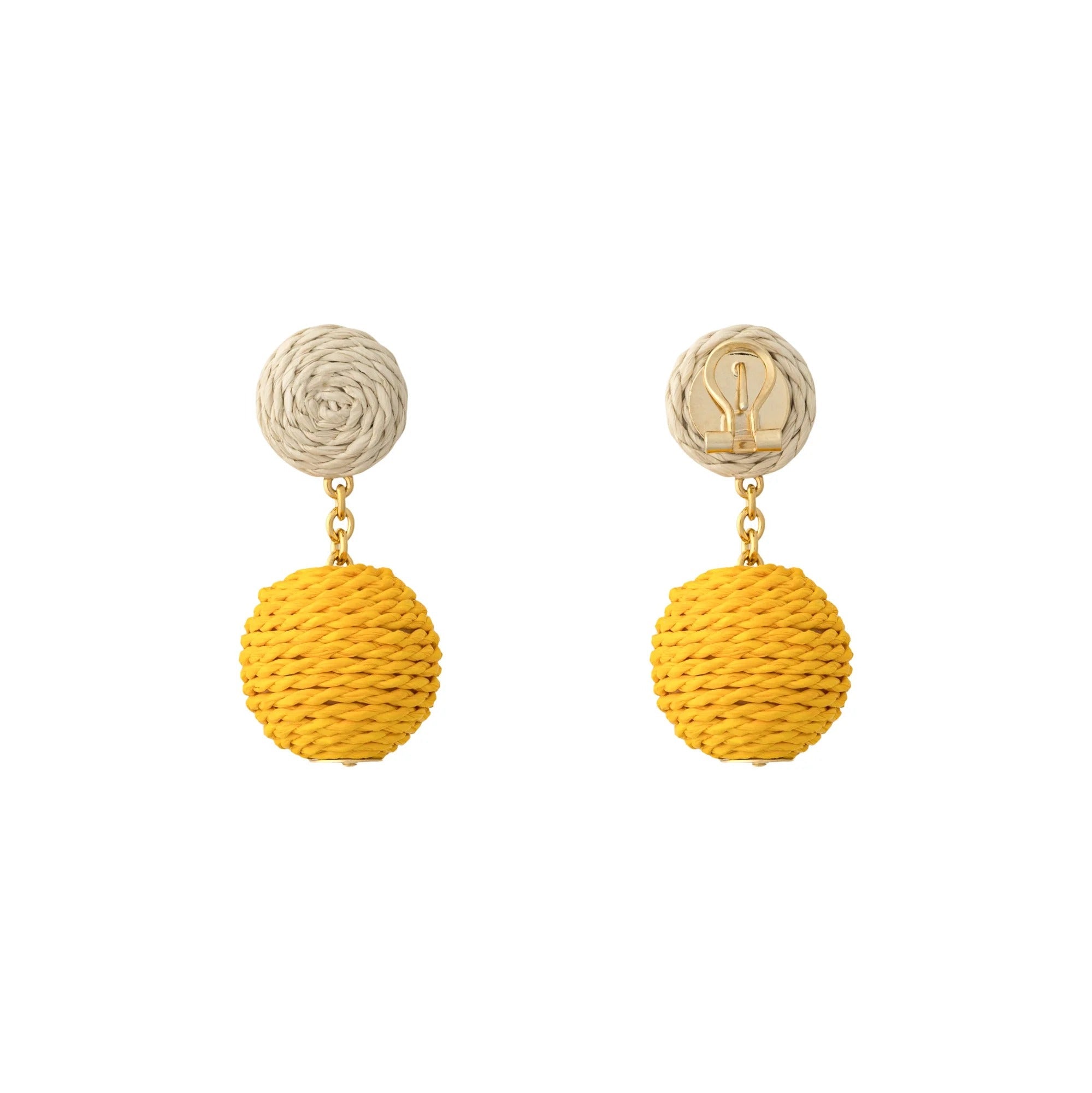 Vanessa Baroni x BONSOL Ohrringe Raffia Beads, yellow - sand, vergoldet