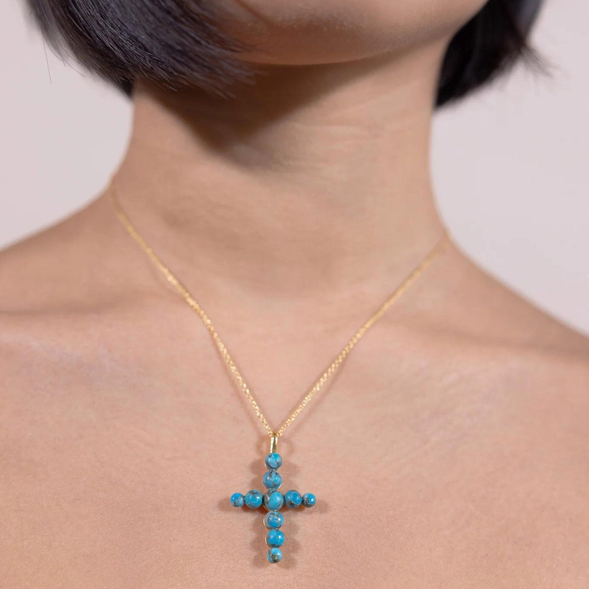 yours.Jewelry Kette Cruz del Mar, cooper turquise, vergoldet
