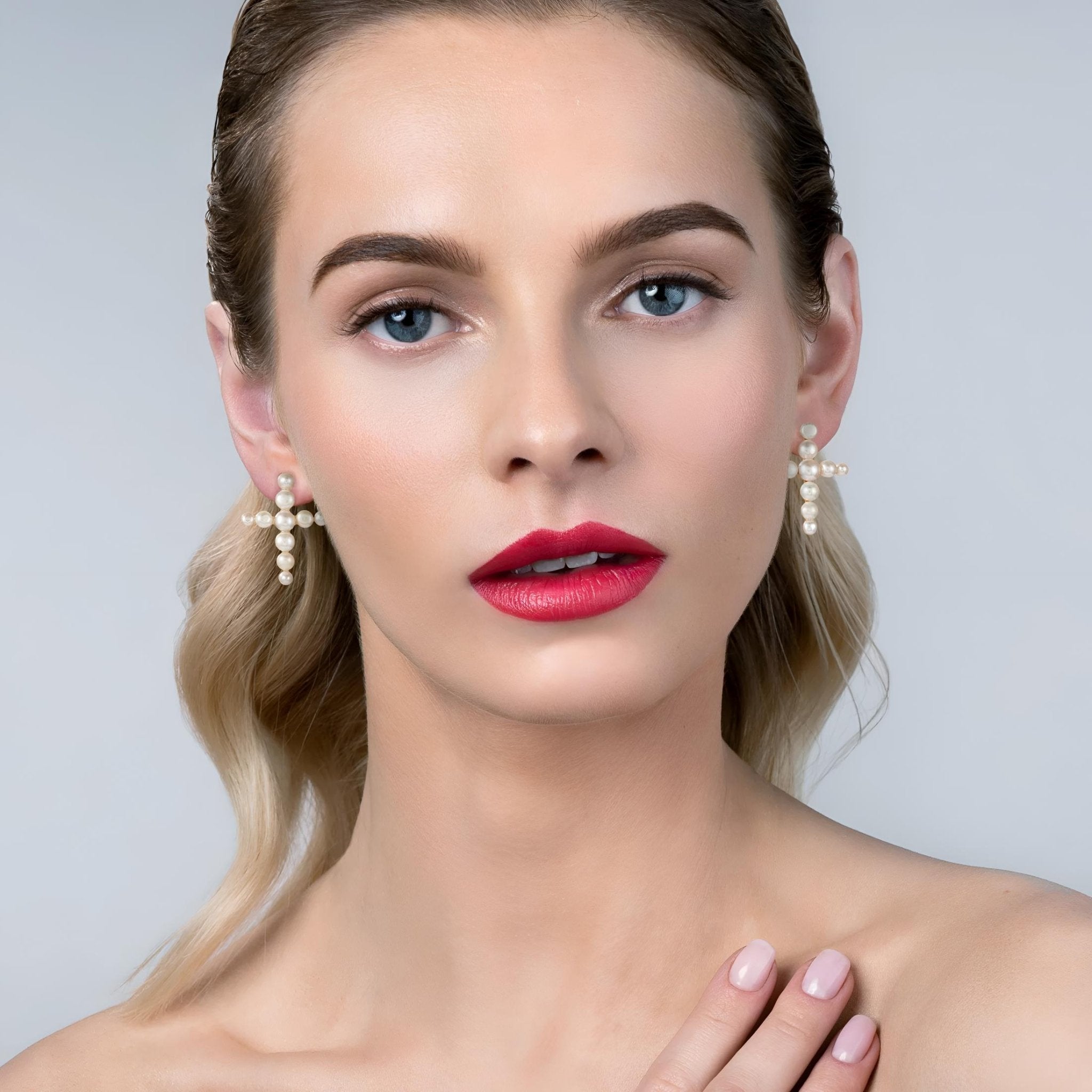 yours.Jewelry Ohrstecker Cruz del Mar, icy ivory, vergoldet