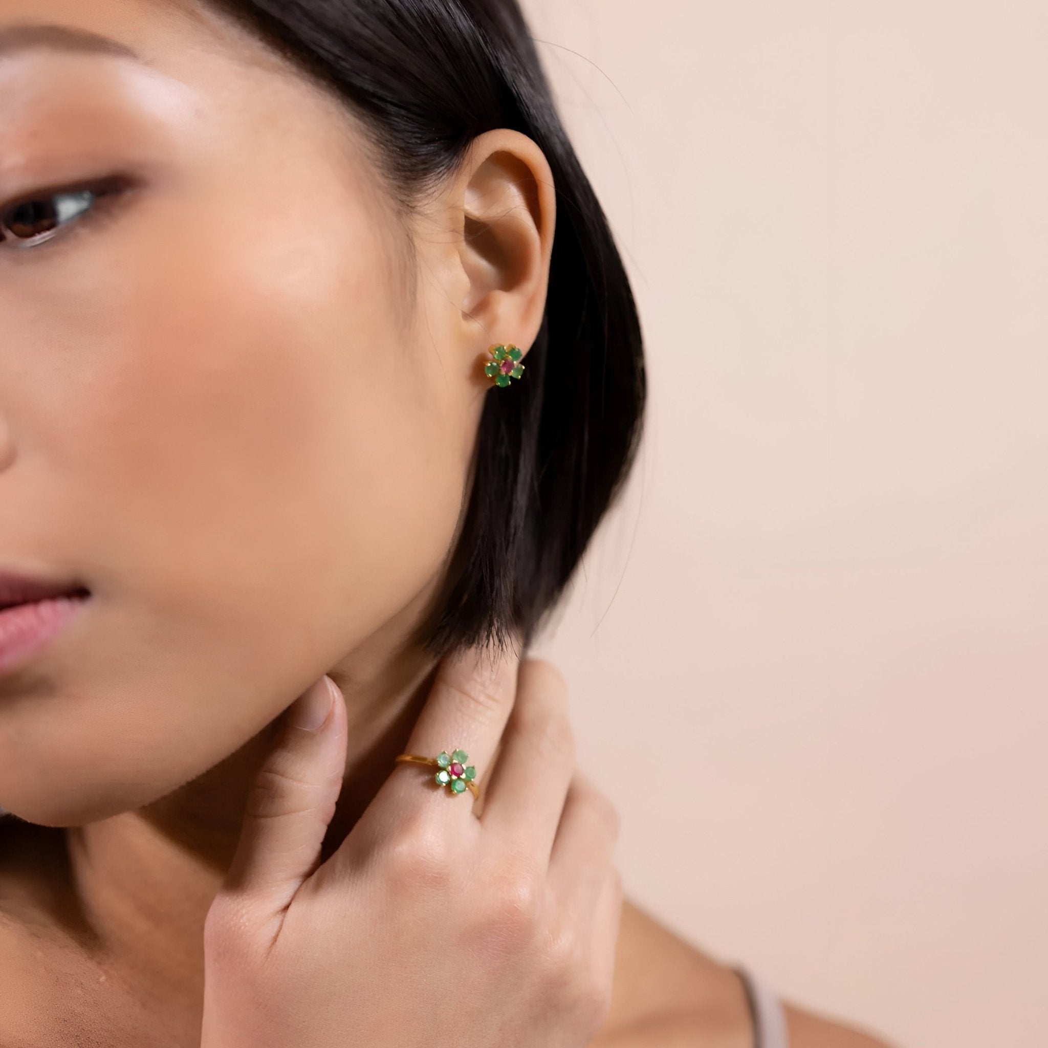 yours.Jewelry Ring The Flower, mint leaves, vergoldet