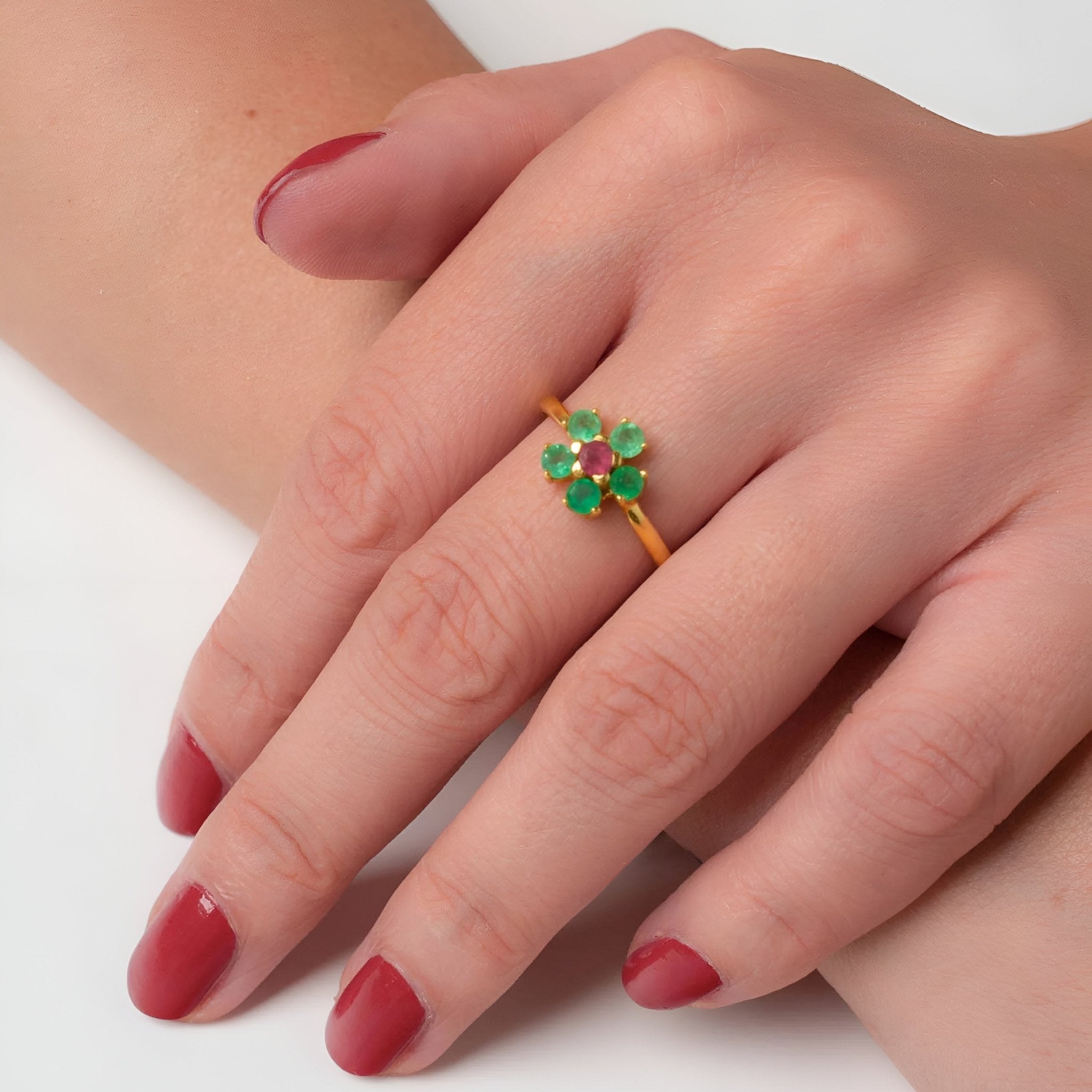 yours.Jewelry Ring The Flower, mint leaves, vergoldet