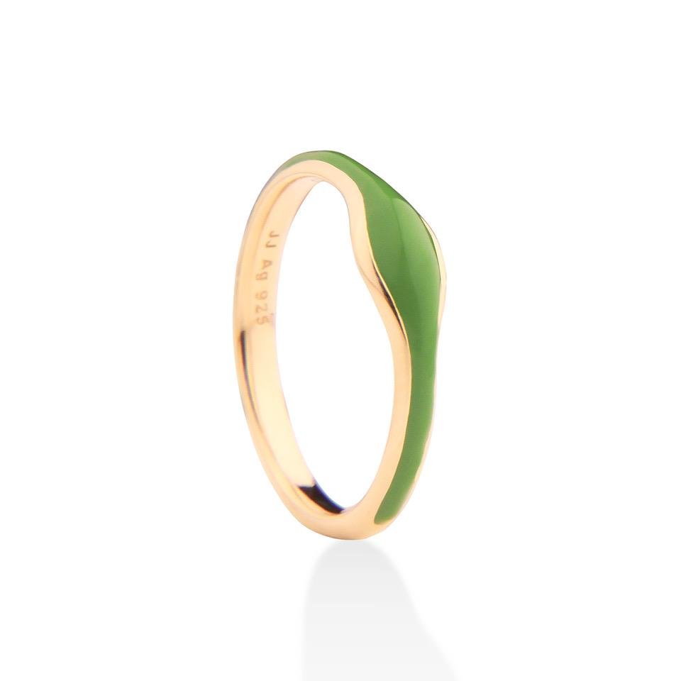 Jeberg Jewellery Ring Balance Enamel Green, vergoldet