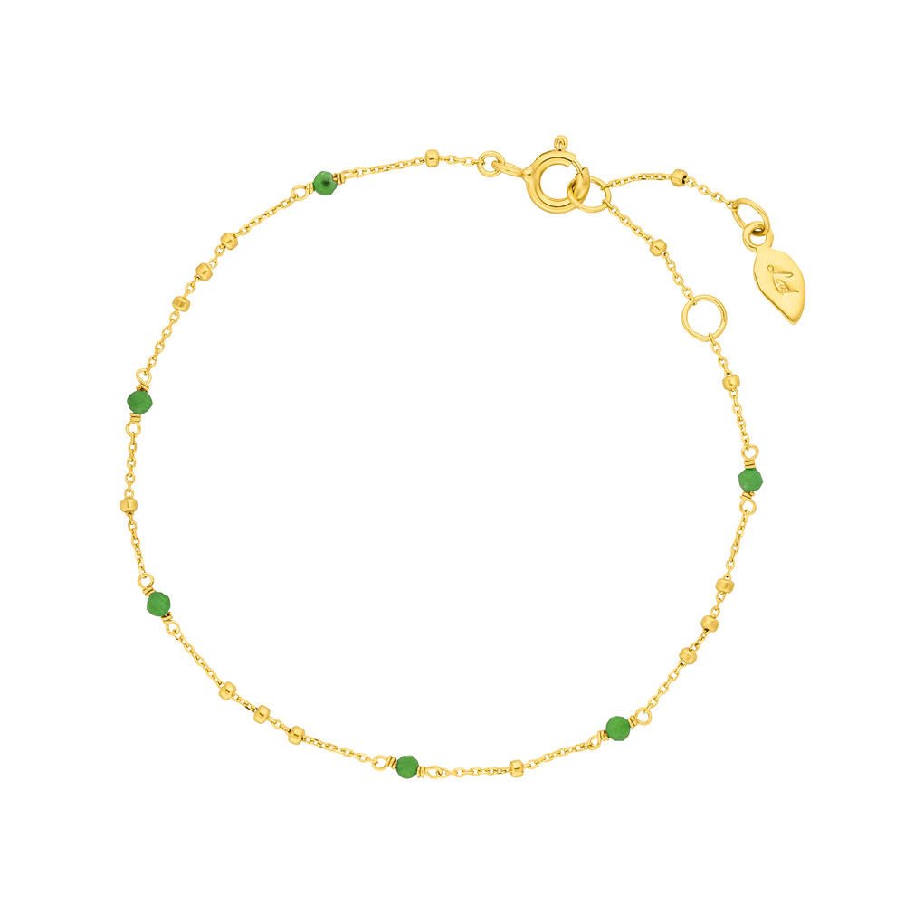 Leaf Armband Flying Gems, grüner Achat, vergoldet