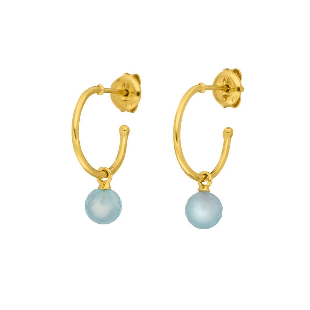 Leaf Creolen Flying Gem, Aqua Chalzedon, vergoldet