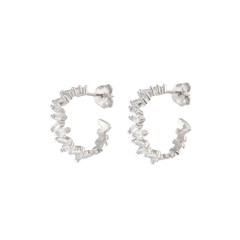 Leaf Creolen Ice Cube mit Zirkonia, Silber