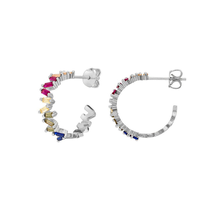 Leaf Creolen Ice Cube, Multi Colour Zirkonia, Silber