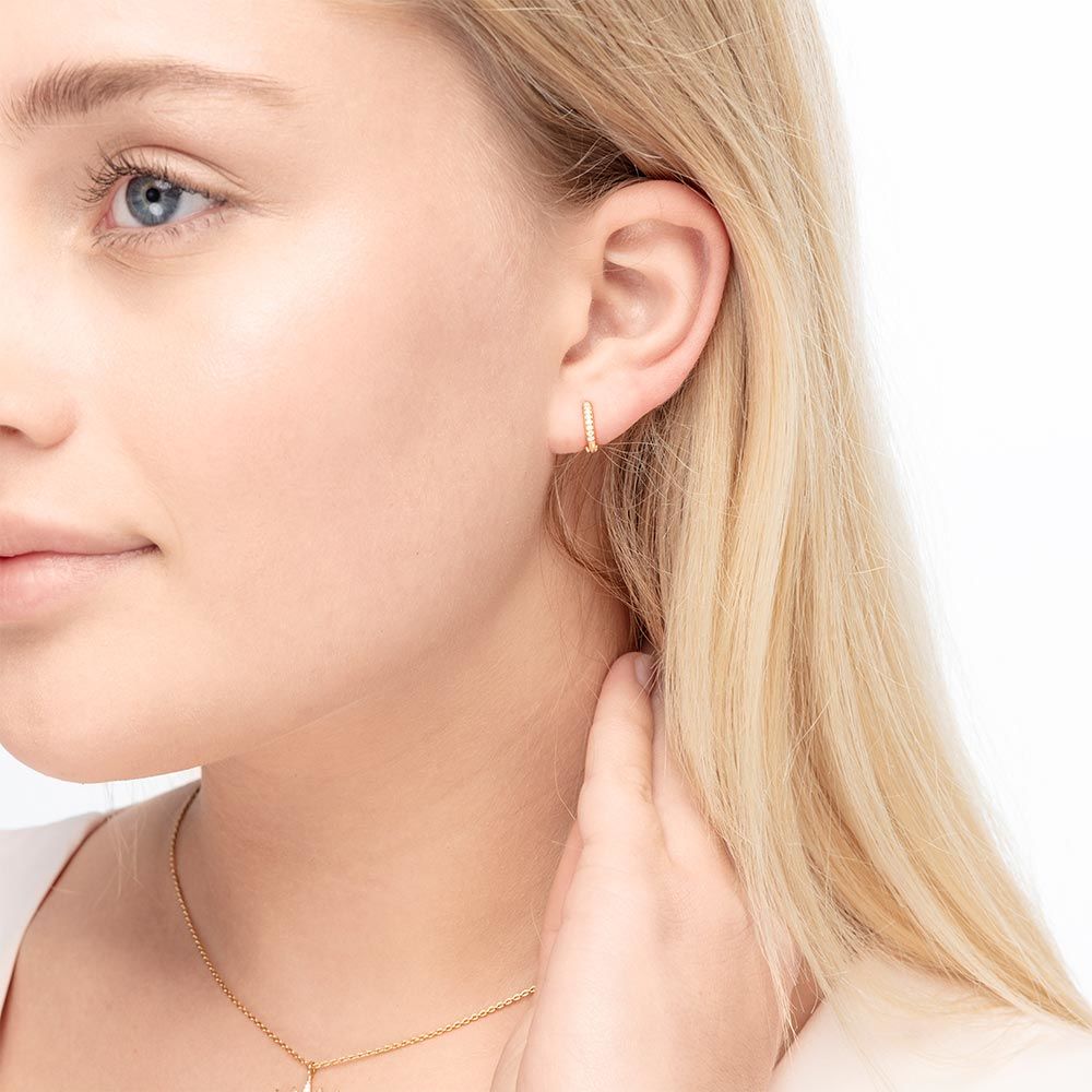 Leaf Creolen Mini mit Zirkonia, vergoldet