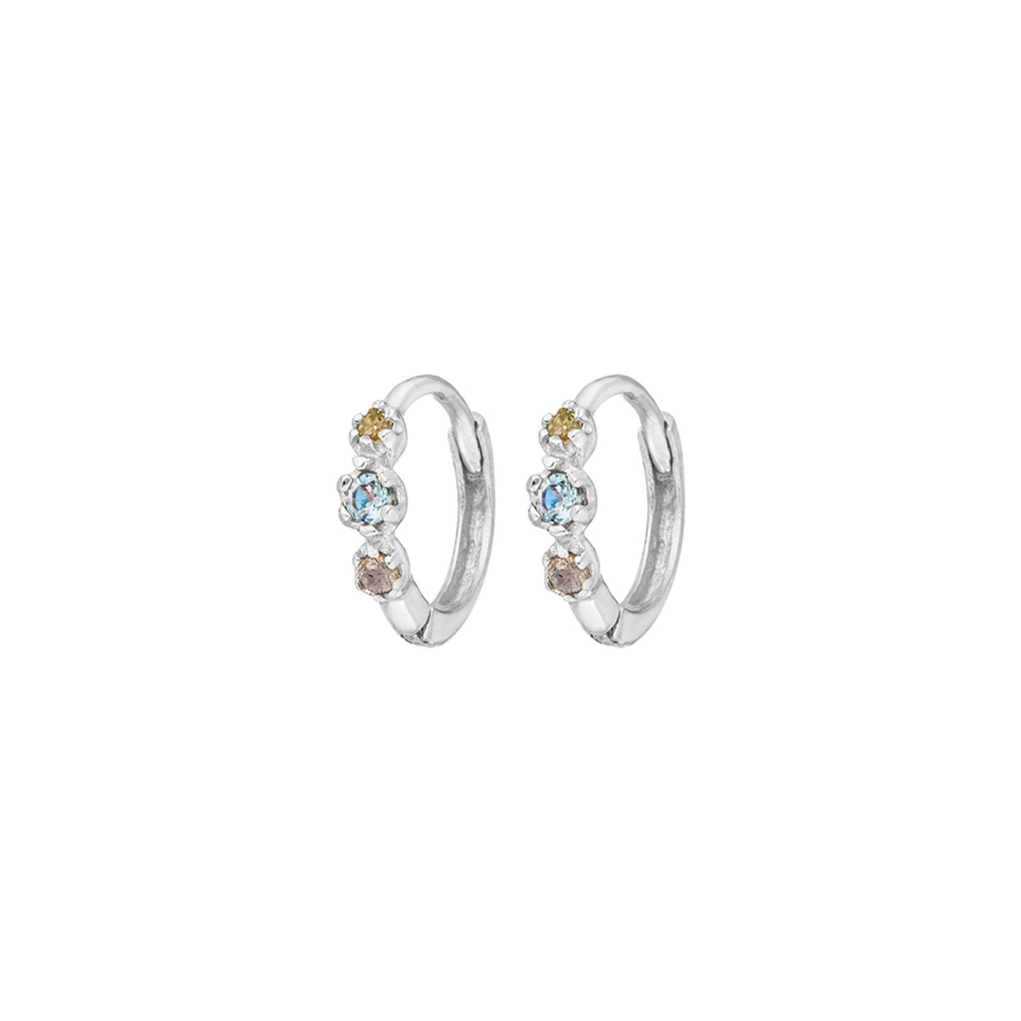 Leaf Creolen Three Gems, Blauer Topas, Silber