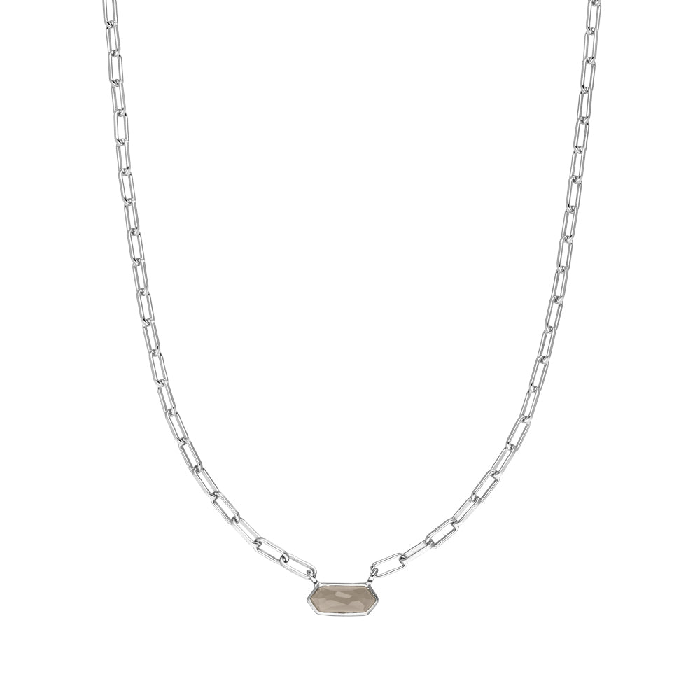 Leaf Kette Cube, grauer Achat, Silber