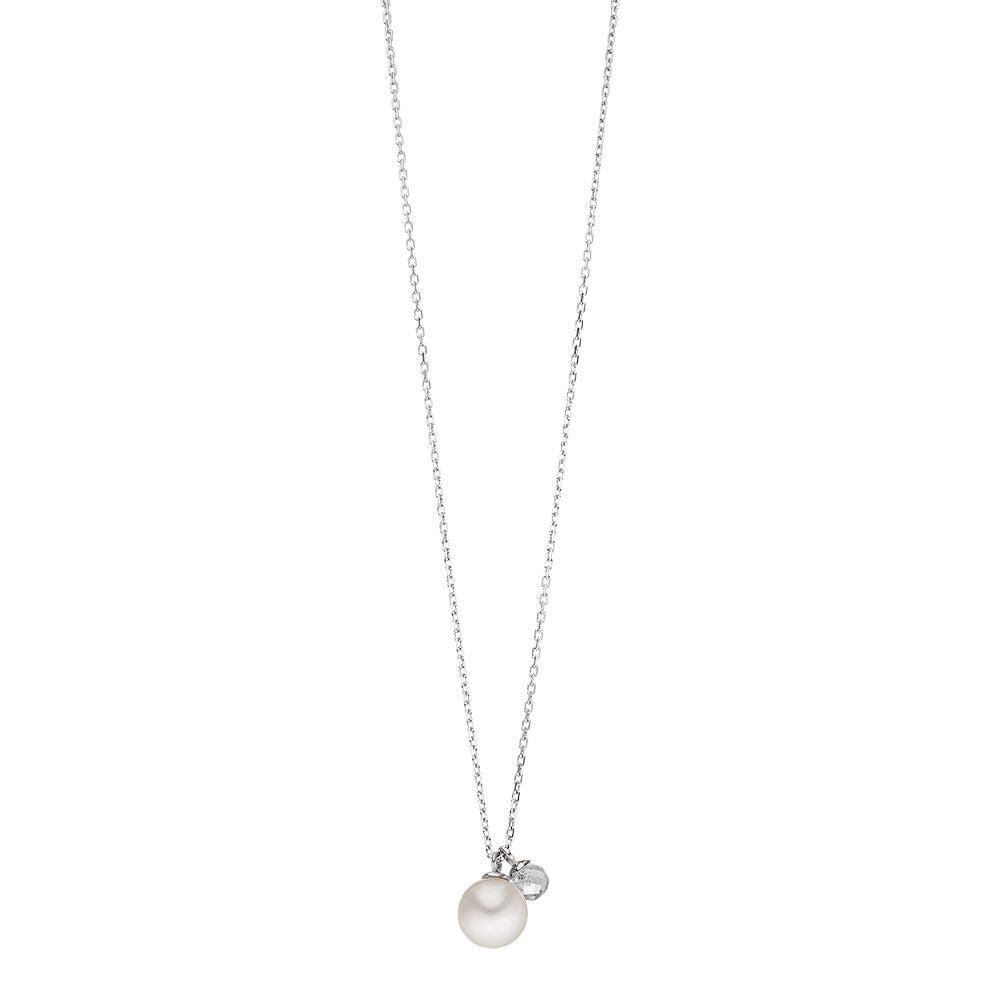 Leaf Kette Two Drop mit Perle/Bergkristall, Silber