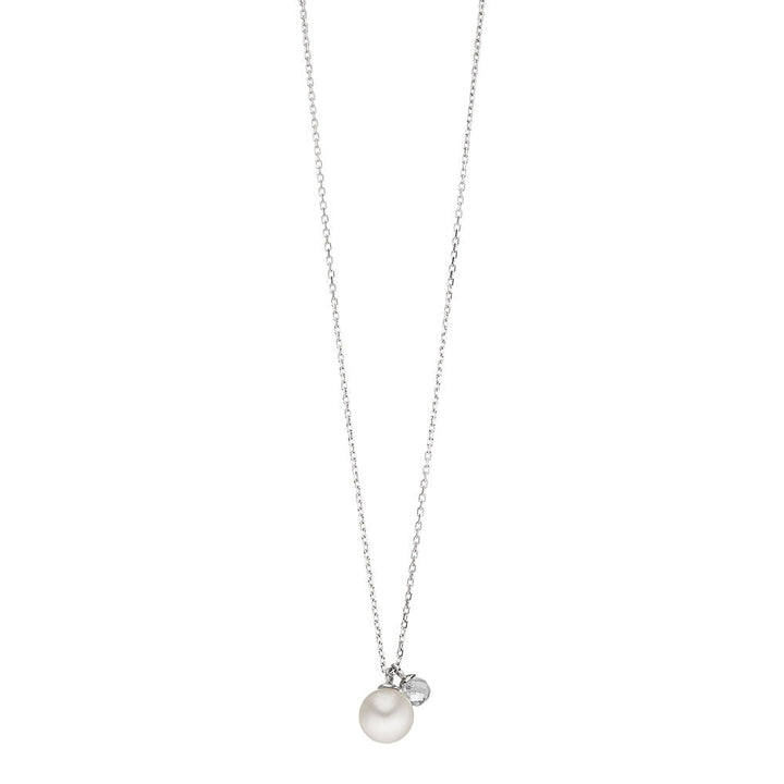 Leaf Kette Two Drop mit Perle/Bergkristall, Silber