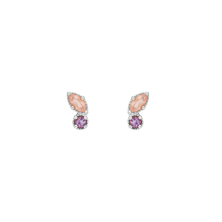 Leaf Ohrstecker Two Gems, Rosenquarz, Silber