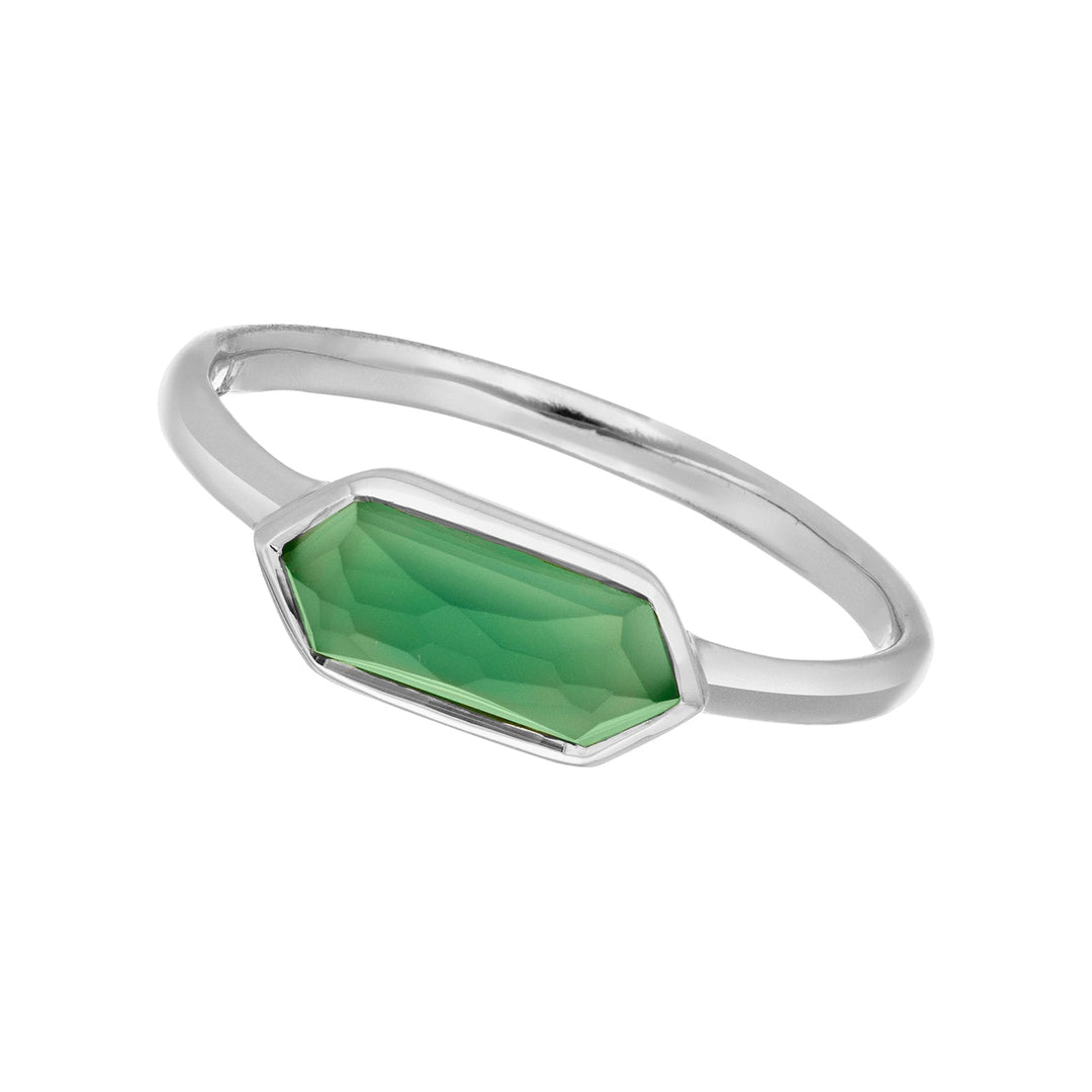Leaf Ring Cube, grüner Achat, Silber
