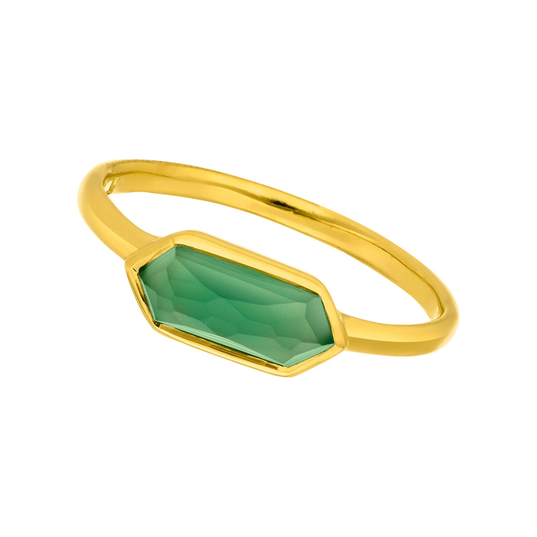 Leaf Ring Cube, grüner Achat, vergoldet