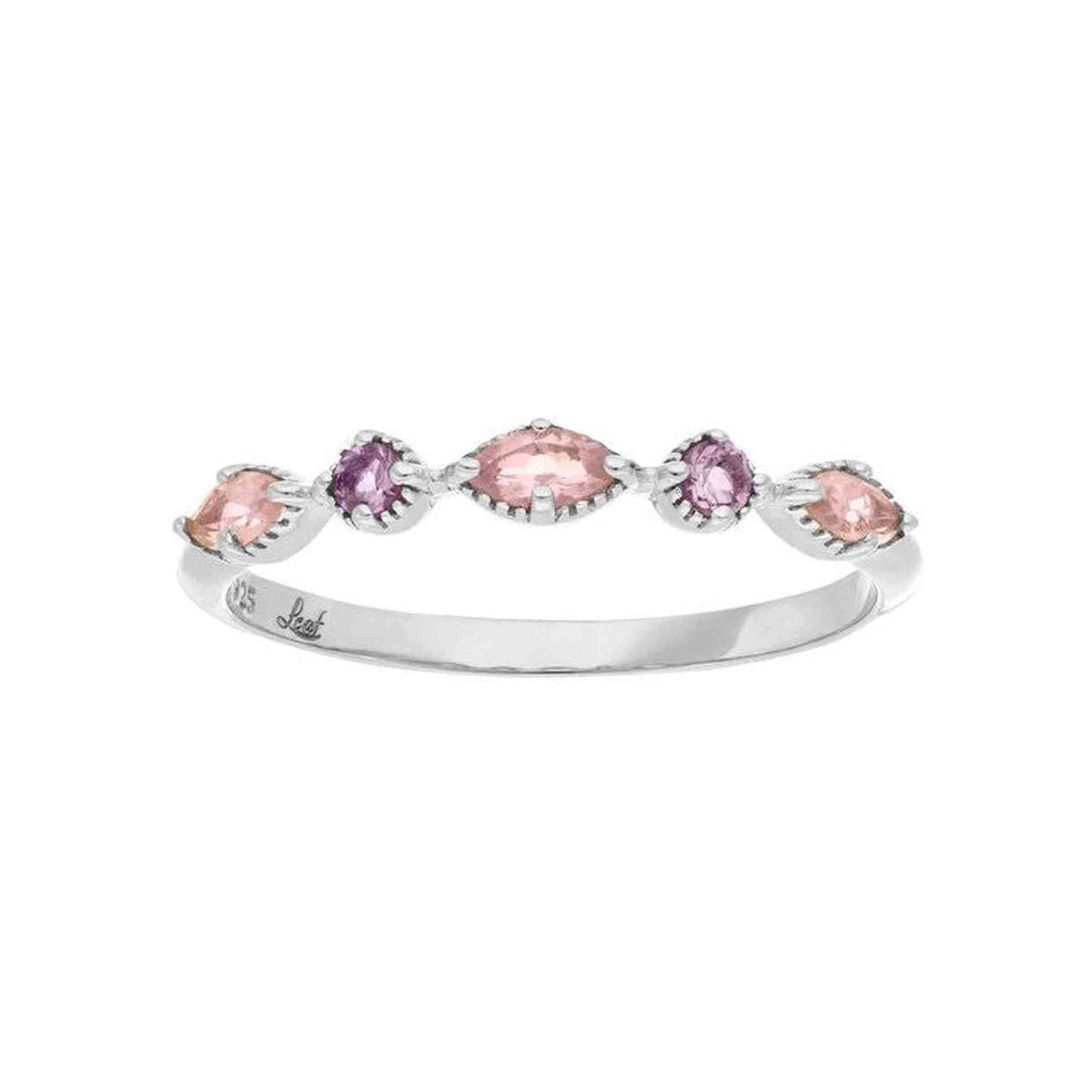 Leaf Ring Oval Gem, Rosenquarz, Silber