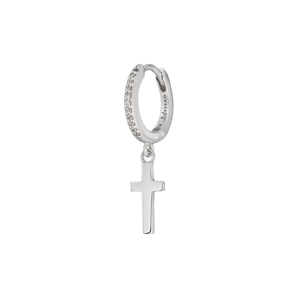 Leaf Single Creole Cross mit Zirkonia, Silber