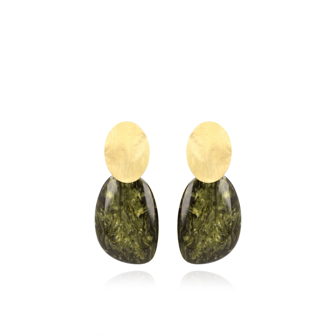 LOTT.gioielli Ohrringe Asymmetric Oval L Marble Dark Green, vergoldet