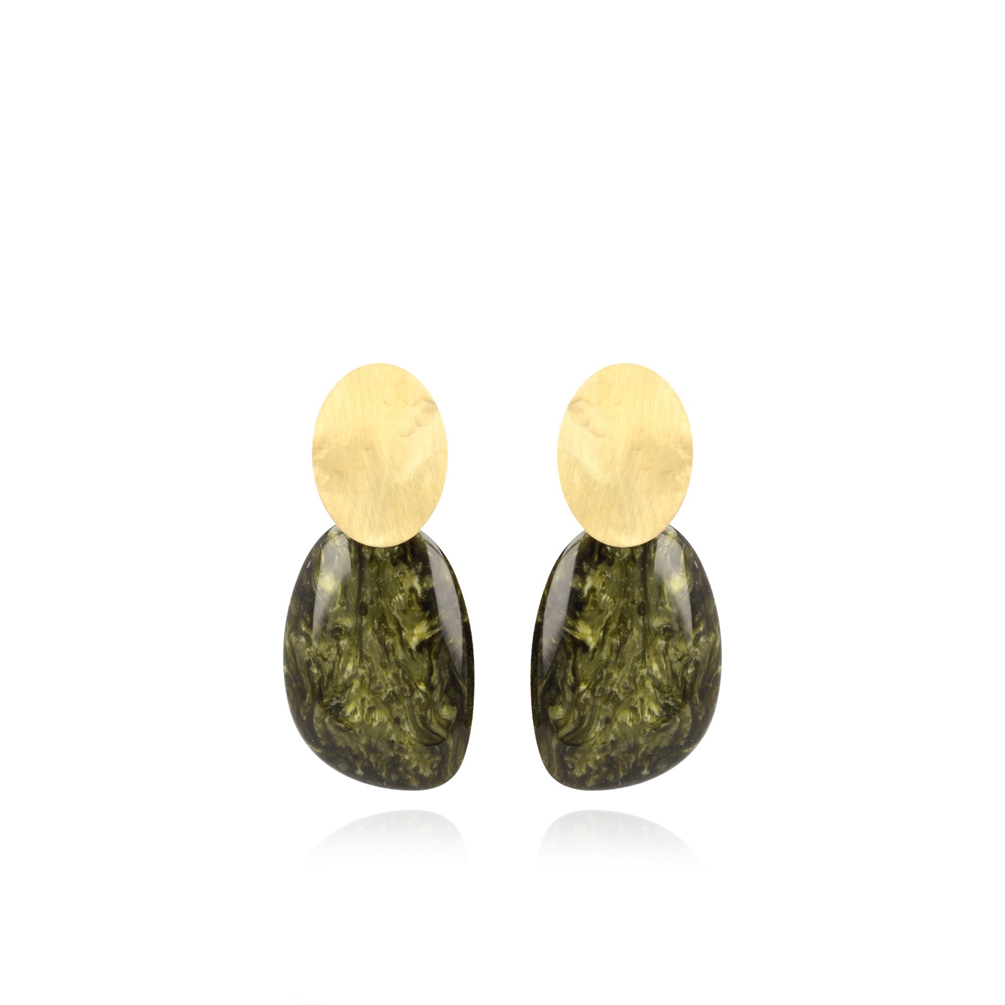 LOTT.gioielli Ohrringe Asymmetric Oval L Marble Dark Green, vergoldet