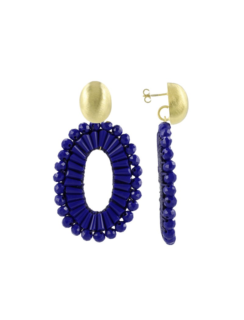 LOTT.gioielli Ohrringe Open Oval, Double Beads, Elemental Blue, vergoldet