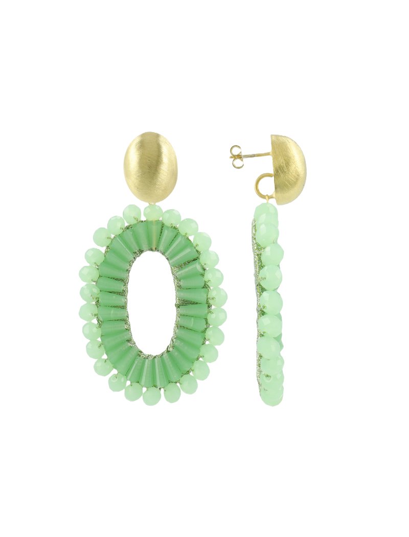 LOTT.gioielli Ohrringe Open Oval, Double Beads, Lime, vergoldet