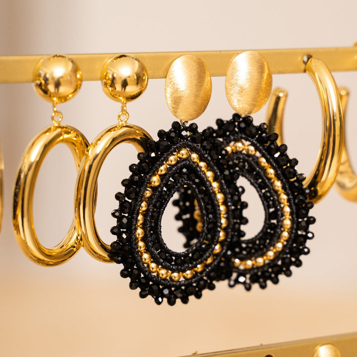LOTT.gioielli Ohrringe Vere Open Drop 3 rings, Black, L, vergoldet