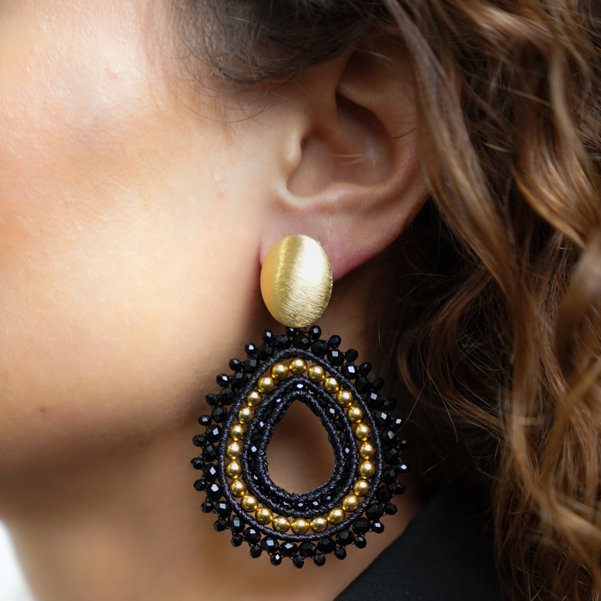 LOTT.gioielli Ohrringe Vere Open Drop 3 rings, Black, L, vergoldet