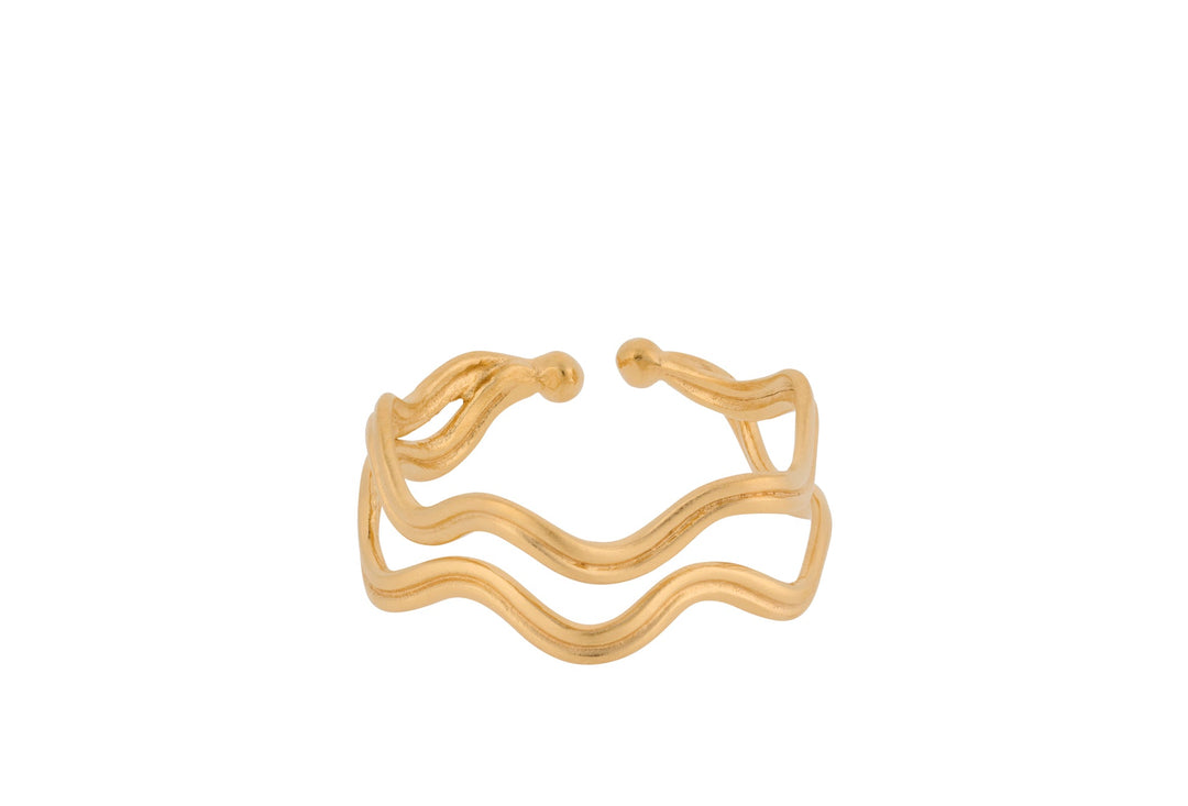 Pernille Corydon Ring Double Wave, vergoldet