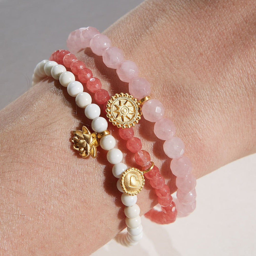 Satya Jewelry Armband Awaken Love Mandala Rose Quartz, vergoldet