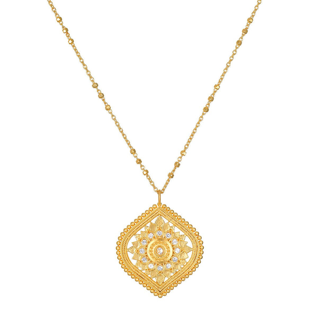 Satya Jewelry Kette Awaken Awareness Lotus White Topaz, vergoldet