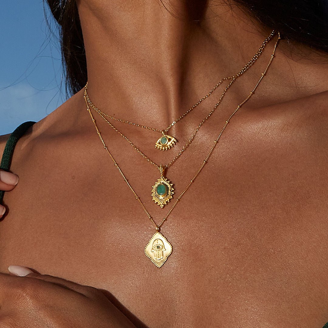 Satya Jewelry Kette Elevated Consciousness Evil Eye Emerald, vergoldet  online oder Berlin in kaufen – Doris Imhoff Schmuck