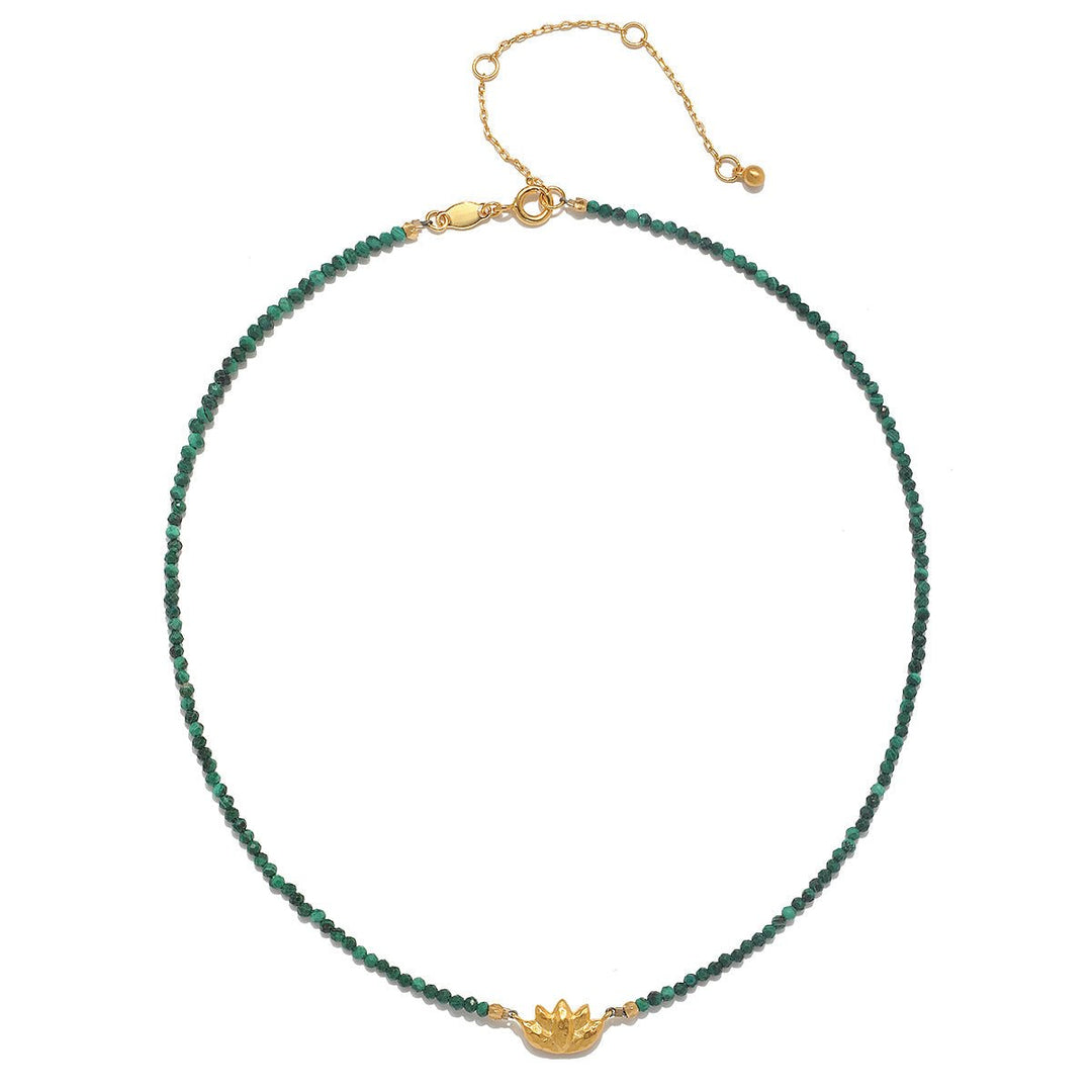 Satya Jewelry Kette Embark on Healing Lotus Malachite Choker, vergoldet