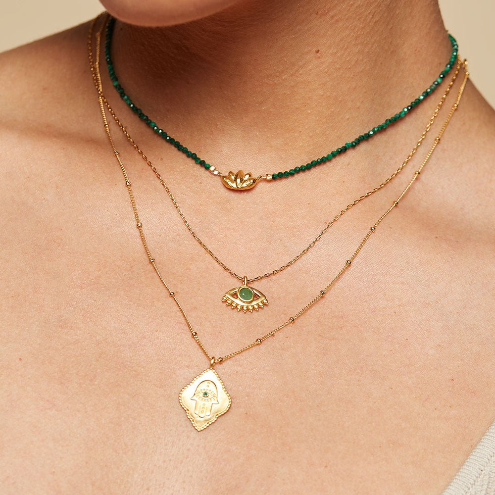 Satya Jewelry Kette Embark on Healing Lotus Malachite Choker, vergoldet