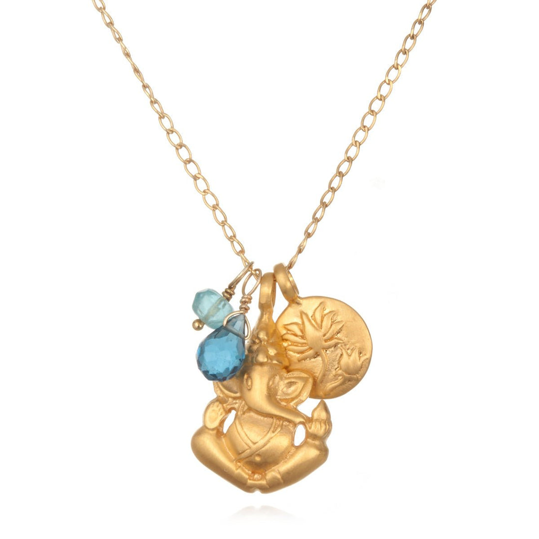 Satya Jewelry Kette Ganesha Hindu God, Blue Topaz, vergoldet