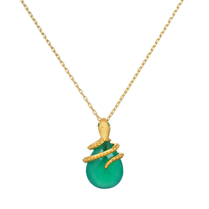 Satya Jewelry Kette Guiding Energy Green Onyx Snake, vergoldet
