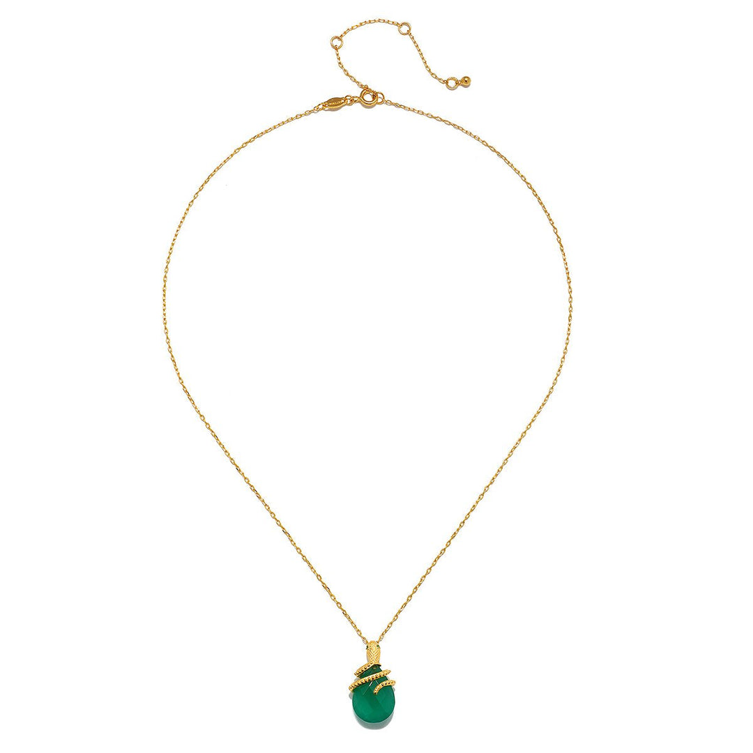 Satya Jewelry Kette Guiding Energy Green Onyx Snake, vergoldet