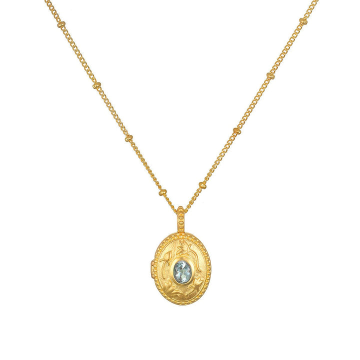 Satya Jewelry Kette Lotus Aquamarine Birthstone Locket - March, vergoldet