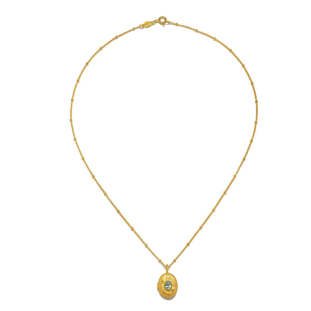 Satya Jewelry Kette Lotus Aquamarine Birthstone Locket - March, vergoldet