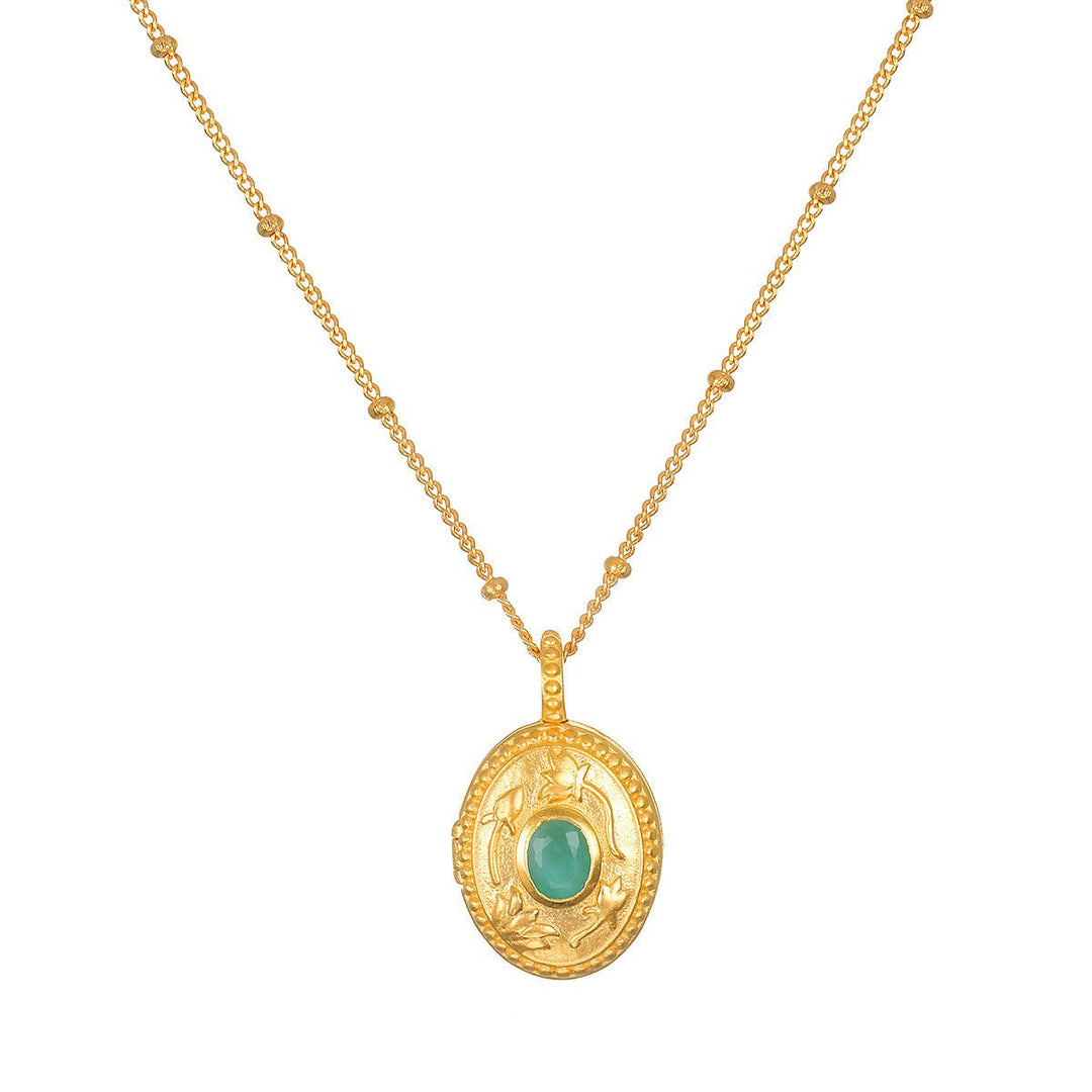 Satya Jewelry Kette Lotus Emerald Birthstone Locket - May, vergoldet