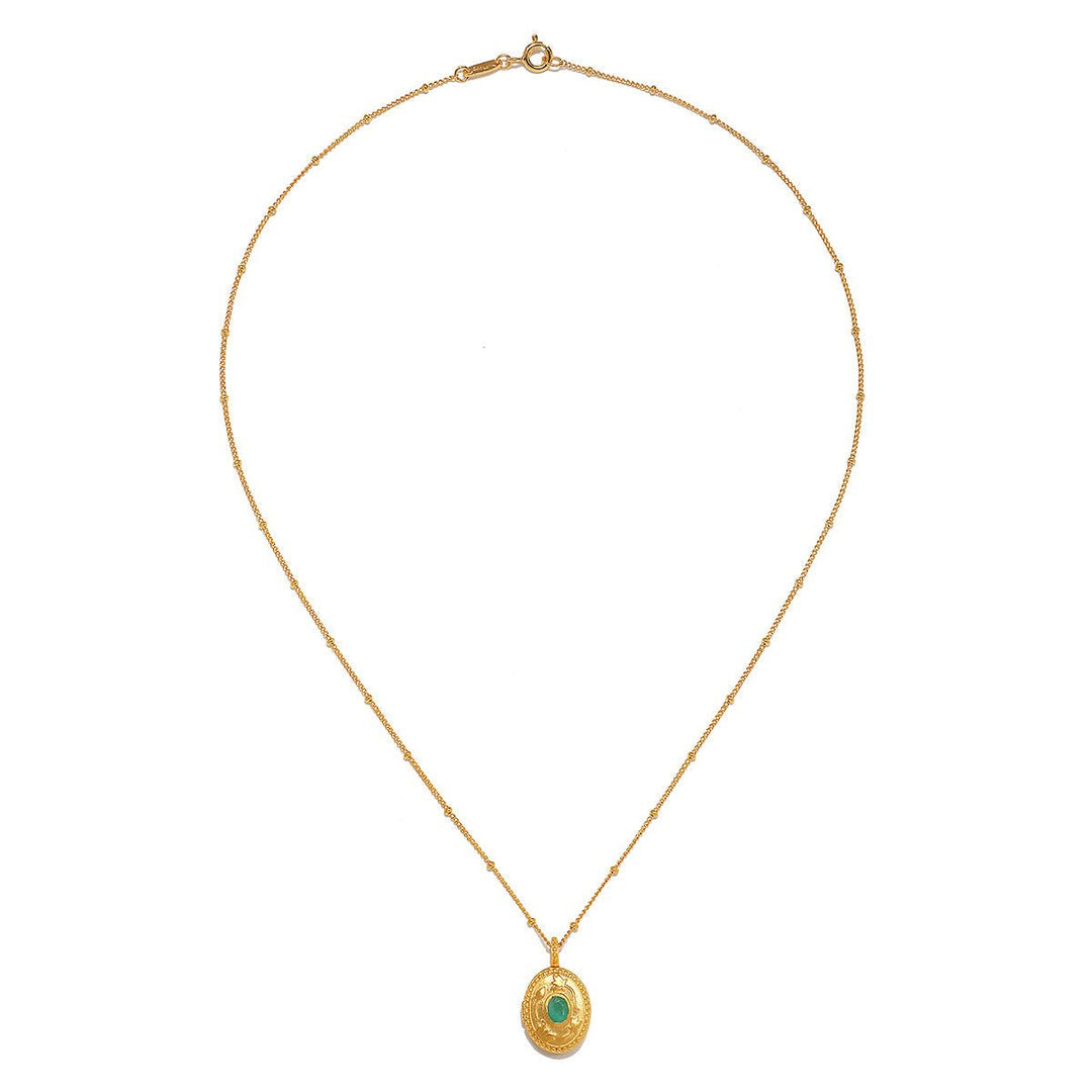 Satya Jewelry Kette Lotus Emerald Birthstone Locket - May, vergoldet