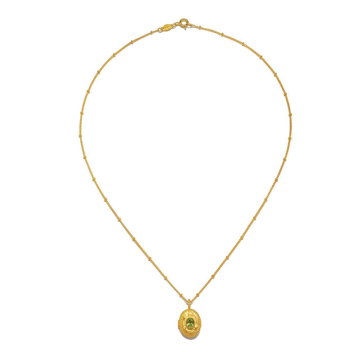 Satya Jewelry Kette Lotus Peridot Birthstone Locket - August, vergoldet