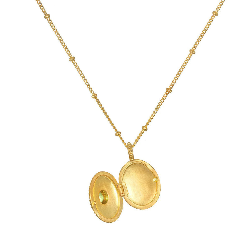 Satya Jewelry Kette Lotus Peridot Birthstone Locket - August, vergoldet