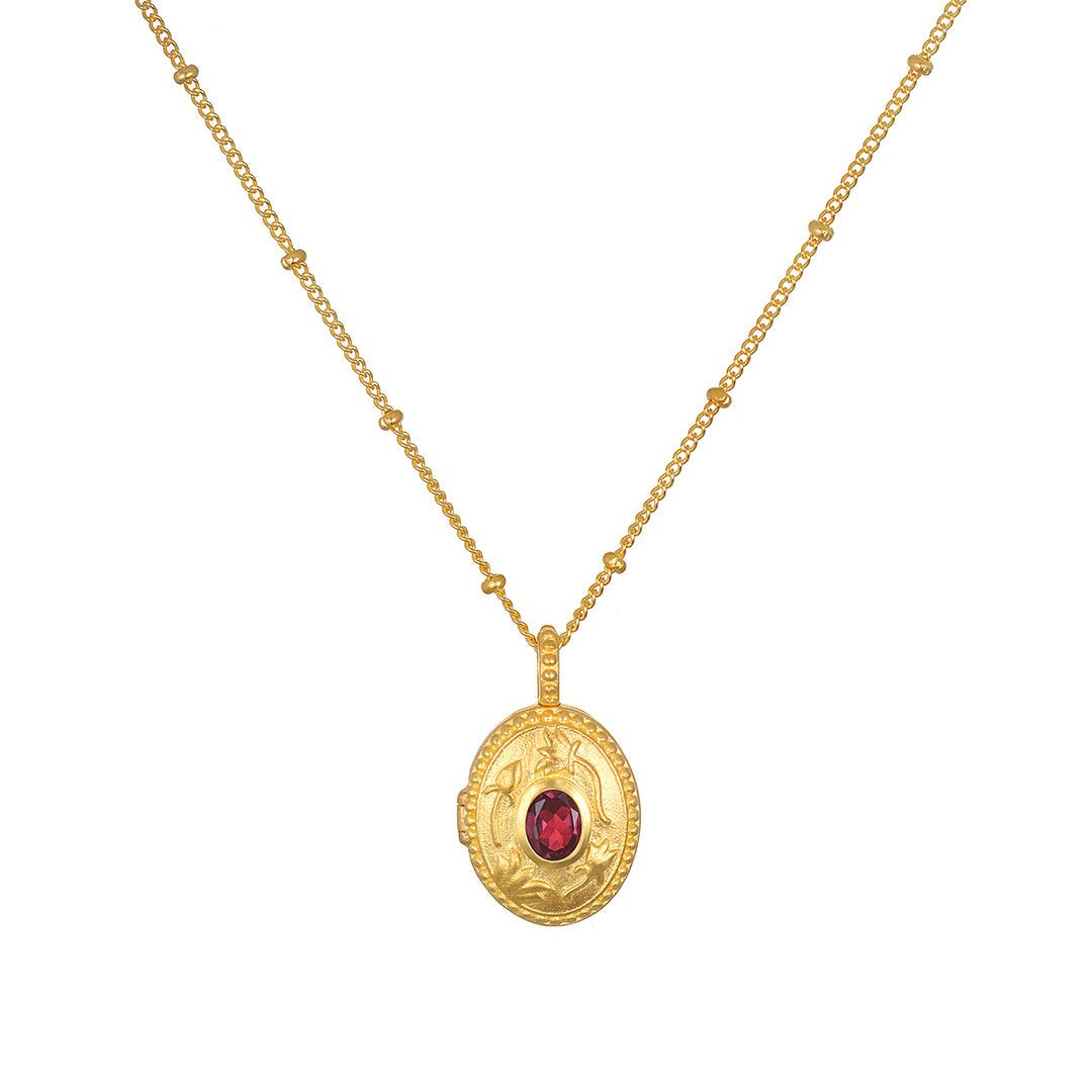 Satya Jewelry Kette Lotus Pink Tourmaline Birthstone Locket - October, vergoldet