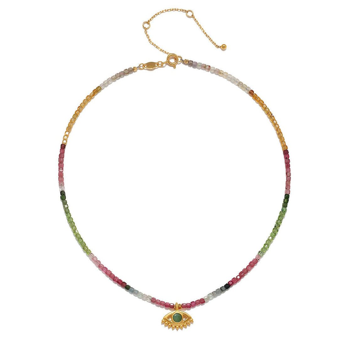 Satya Jewelry Kette Peaceful Vision Evil Eye Tourmaline Choker, vergoldet