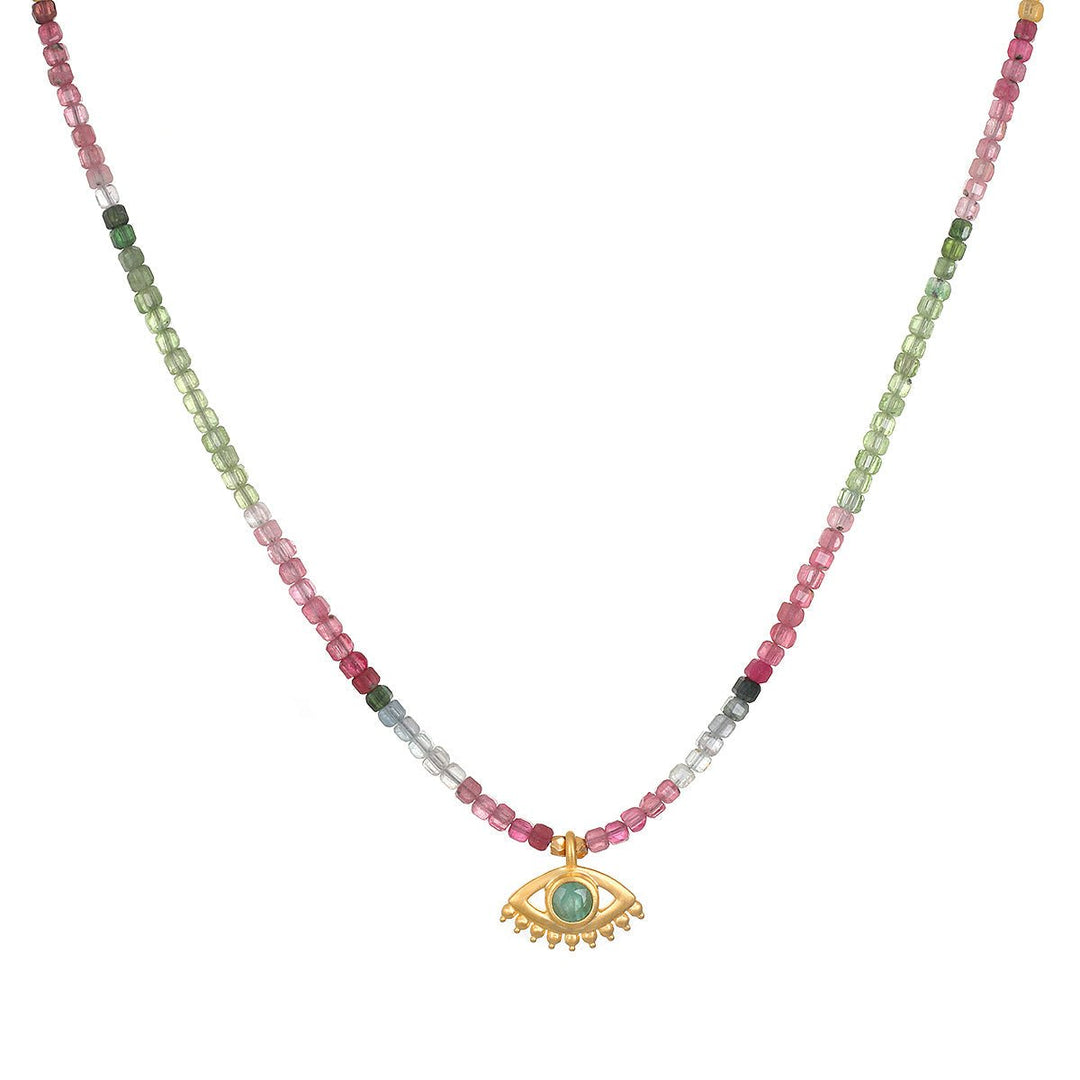 Satya Jewelry Kette Peaceful Vision Evil Eye Tourmaline Choker, vergoldet